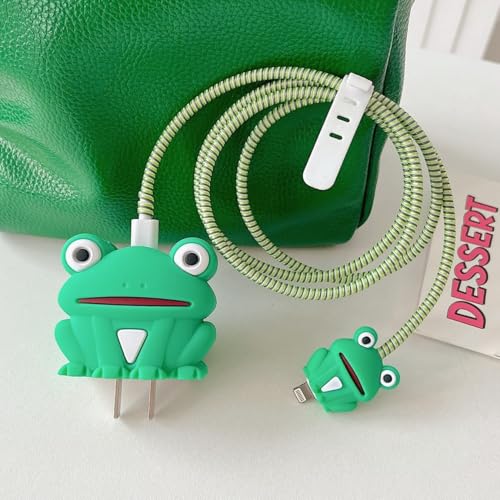 Image of Protective Charger Case for iPhone 18W 20W iPhone 15 14 13 12 11 Pro Max Charging Cable Charger Protective Cover Data Cable Protective Sleeve -(Green Frog)