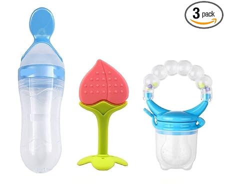 Gilli Shopee Baby Cerelac Rice Paste Milk Cereal Bottle Food Feeder & Baby Fruit Nibbler & Silicone Teether for 6 to 12 Months Baby (Combo Save Pack) (Multi-21)