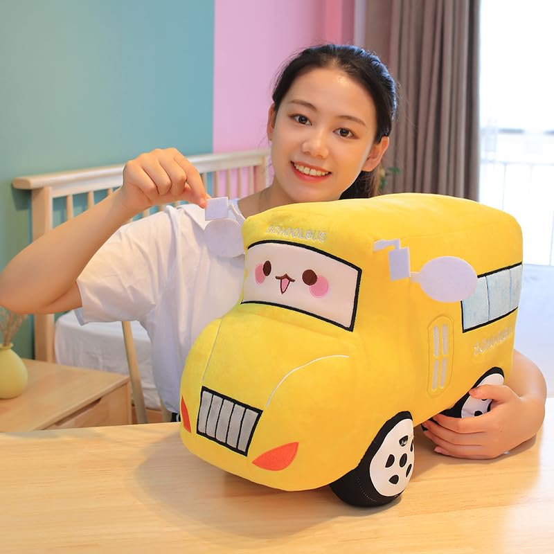 Image of Car Plush Toy Soft Stuffed Car Plush Pillow Toy CuteTractor Cartoon Throw Pillow Plushie Gifts for Kids Birthday Christmas Party (Bus)