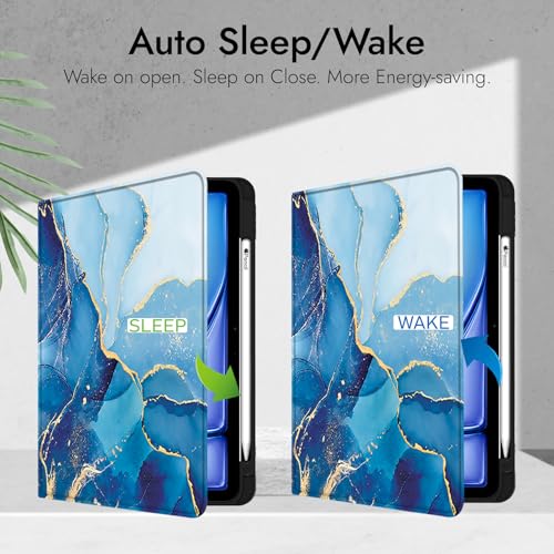Image of Robustrion Case Cover for iPad Air 11 inch M4 / M3 / M2 (2024 /2025) / iPad Air 5th Generation Cover / 4th Gen 10.9 inch with [Pencil Holder Right Side] [Auto Sleep Wake] Folio Cover Case - Marble Blue