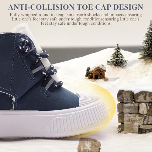 Toddler Snow Boots for Boys and Girls Fleece Winter Booties with Faux Fur Lining Keeping Warm Hook &Loop Closure Kids Shoes2