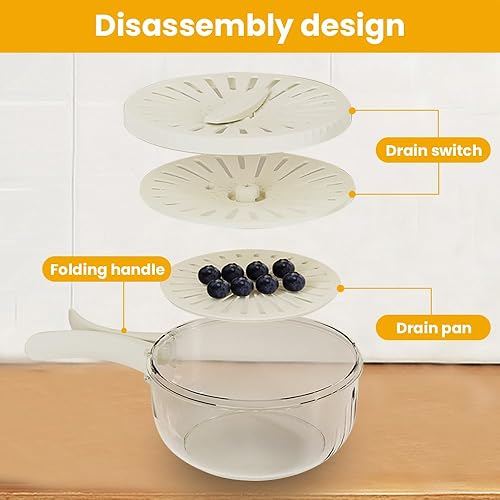 Miniatura 3 de Cuenco multifuncional para lavar frutas y verduras, contenedor escurridor de frutas mejorado 2025 con asa y tapa, escurridor 2 en 1, cesta plegable