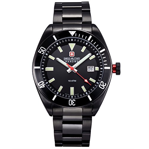 Swiss Military Men's Quartz Watch with Black Dial Analogue Display and Black Stainless Steel Plated Bracelet 6-5214.13.007