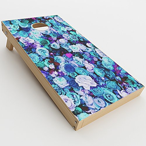 Skin Decals Vinyl Wrap for Cornhole Game Board Bag Toss (2xpcs.) / Blue Roses Floral Pattern