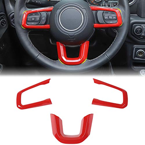 CheroCar JL JT Steering Wheel Covers Red Panel Decoration Interior Accessories for 2018-2021 Jeep Wrangler JL, for 2020-2021Jeep Gladiator JT, 3PACKâ€¦