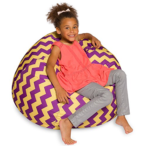 Posh Beanbags Big Comfy Bean Bag Chair: Posh Large Beanbag Chairs With Removable Cover For Kids, Teens And Adults - Polyester Cloth Puff Sack Lounger Furniture For All Ages - 27 Inch - Chevron Purple And Yellow, Lrg, Model:sfsfsfs #TOP16