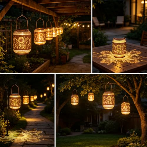 Image of Solar Lantern Outdoor Hanging Solar Garden Light Gifts for Mom Grandma Women,Waterproof Metal Decorative Lantern, Warm White Solar Lights for Patio Yard(Dragonfly )