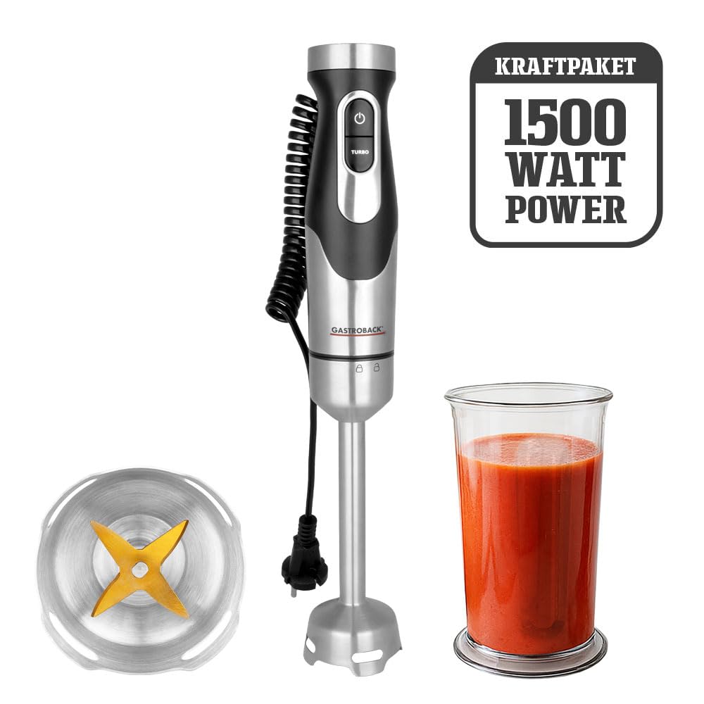 Stabmixer 1500W Edelstahl mit 20 Geschwindigkeitsstufen & Turbo, 1800W Lockpower, Pürierstab mit Spiralkabel bis 1,9m, 4 Klingen Titanbeschichtet, Kupfer DC Motor, 0,7L Mixbecher BPA frei