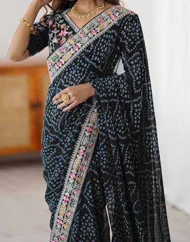 Image of SIRIL Women's Georgette Bandhani Printed Saree with Unstitched Blouse Piece