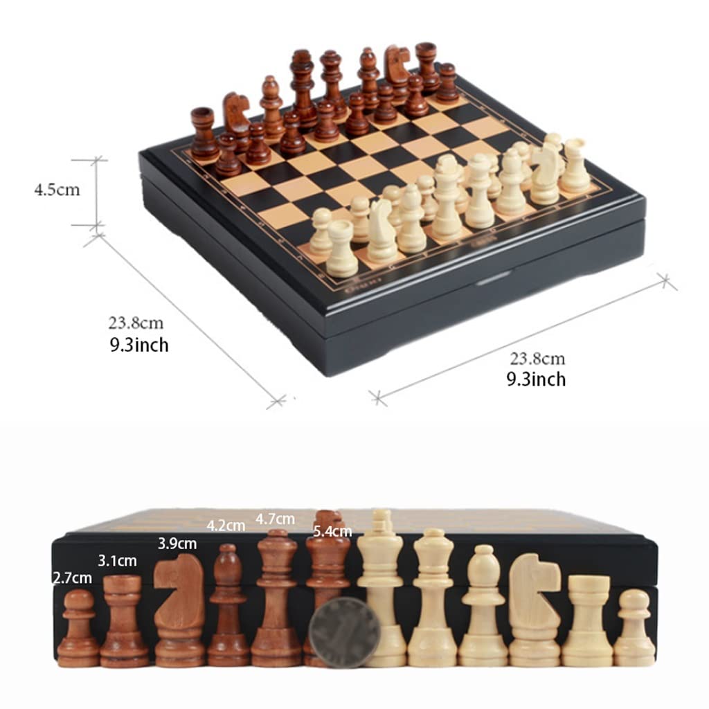Reisespiele, Schachspiel-Set aus Holz, 9,3-Zoll-Schachbrettspielset mit handgefertigter Schachfigur und Aufbewahrungsfächern