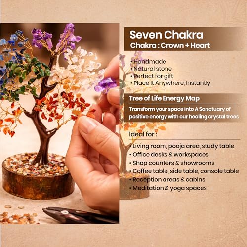 Image of Crystal Tree of Life 7 Chakra Healing Stones Bonsai Decor with Manifestation Card | Handmade Spiritual Gift | Reiki Energy Balancing Home Decor