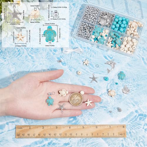 SUNNYCLUE 1 Box DIY 6 Sets Summer Beach Bracelet Making Kit Bohemian Double Layered Bracelet Turtle Starfish Bead Fish Dolphin Charms Hawaii Sea Animal Charm Glass Beads for Jewelry Making Kits Women - Image 3