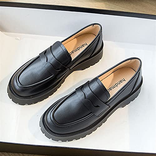 Chaussures en cuir véritable pour femmes à plateforme chic - 3