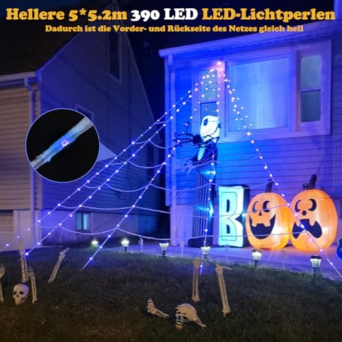 Maxee Halloween Dekoration Riesen Spinnennetz Lichter 390 LED Fernbedienung (8 Lichtmodi &Timer) Netz Lichter Dekoration – Ansicht 2