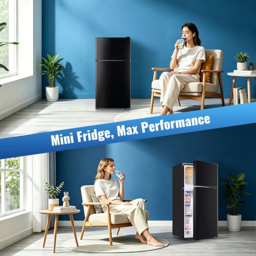 Image of DEMULLER Fridge with Freezer 2 Doors Refrigerator with 7 Setting Adjustable Thermostat Person Mini Refrigerator For Dorm Capacity 45Liters, Matte Black