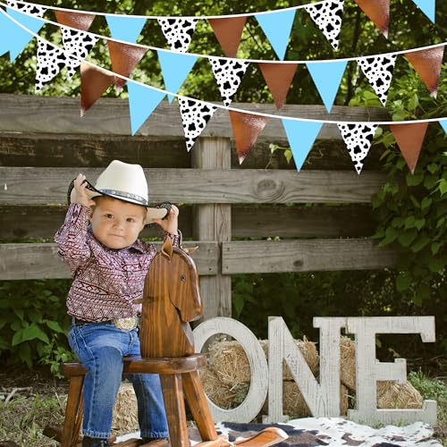 Image of 32Ft Cow Party Decorations Western Cowboys Triangle Flag Fabric Banner Pennant Garland Streamer for Western First Rodeo Birthday Baby Shower Country Farm Cow Wild West Bandana Party Decor Supplies