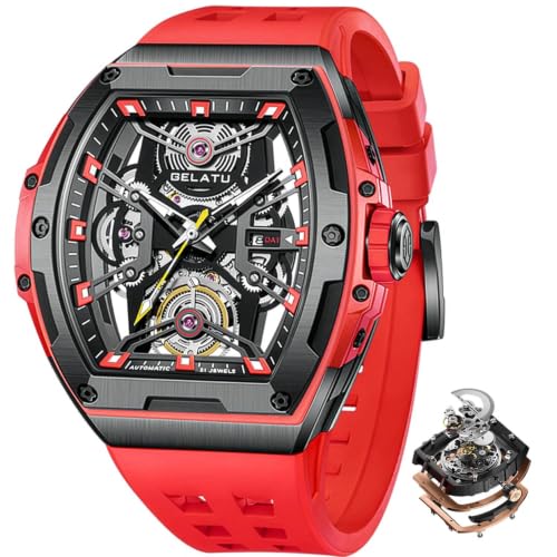 Image of OLEVS Luxury Watches for Men Black Mechanical Wrist Watch Self Winding Automatic Tourbillon Watches Skeleton Waterproof Mens Wrist Watch