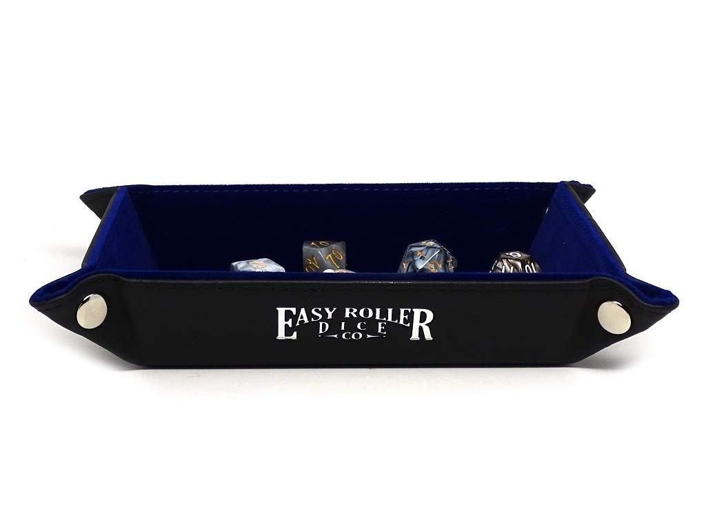 Premium Quality Collapsible Blue Leather Lite Snap Dice Tray - Folding Dice Tray Lays Flat - 6 Inch x 4 Inch