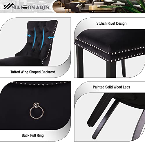 Maison Arts Velvet Tufted Dining Chairs Set Of 6, Upholstered Dining Room Chairs With Ring Pull Trim & Button Back Modern Dinner Chairs With Solid Wood Legs For Kitchen Dining Room (Black,6Pcs) #TOP4