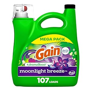 Gain + Aroma Boost Liquid Laundry Detergent, Moonlight Breeze Scent, 107 Loads, 154 Fl Oz, HE Compatible with Febreze and Oxi (125)