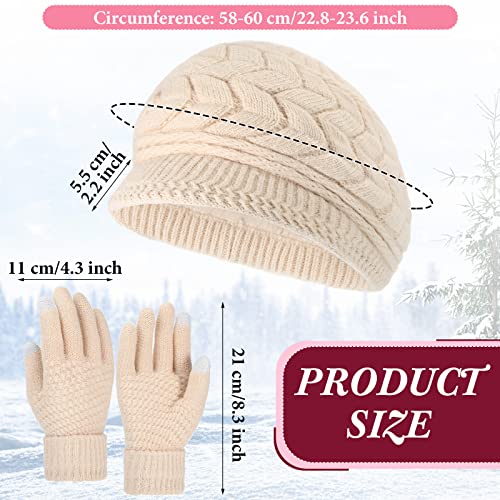 6 Pcs Winter Hat Gloves Scarf Set for Women Warm Knitted Beanie Hat Mittens Scarves Slouchy Visor Hats Scarf Gloves4