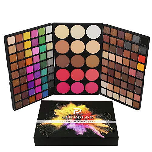 Pure Vie Professional Highlight Eyeshadow Palette Makeup Contouring Kit - 108 Colors Highly Pigmented Nudes Warm Matte Shimmer Cosmetic Eye Shadows Pallet with 15 Blusher - Holiday Gift Set