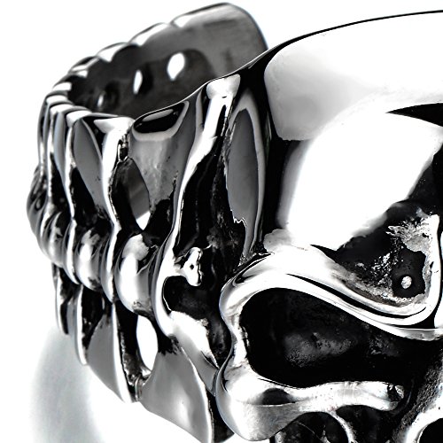 COOLSTEELANDBEYOND Heavy and Study Mens Stainless Steel Biker Skull Cuff Bangle Bracelet Silver Black Two-Tone Polished4