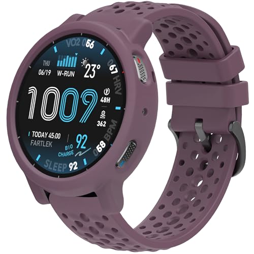 Lijinlan Case and Band Fit for Amazfit Active Max, Soft Silicone Protective Case Cover with Breathable Sport Replacement Strap for Amazfit Active Max Smart Watch Accessories (Purple)