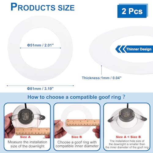PATIKIL Metal Goof Trim Ring, 2 Pcs 3.19" OD 2.01" ID Circular Ceiling Light Trims Ring Recessed Light Cover Ring for Recessed Can Downlight, White - Image 2