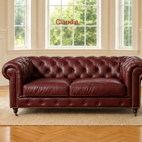 Image of Modern Classic Design Leatherette Luxury Chester Sofa Set with Button Tufted, Sofa for Living Room Home, Office, Hotle, Bar and Lobby, Living Room Set (Burgundy, 2 Seater Sofa)