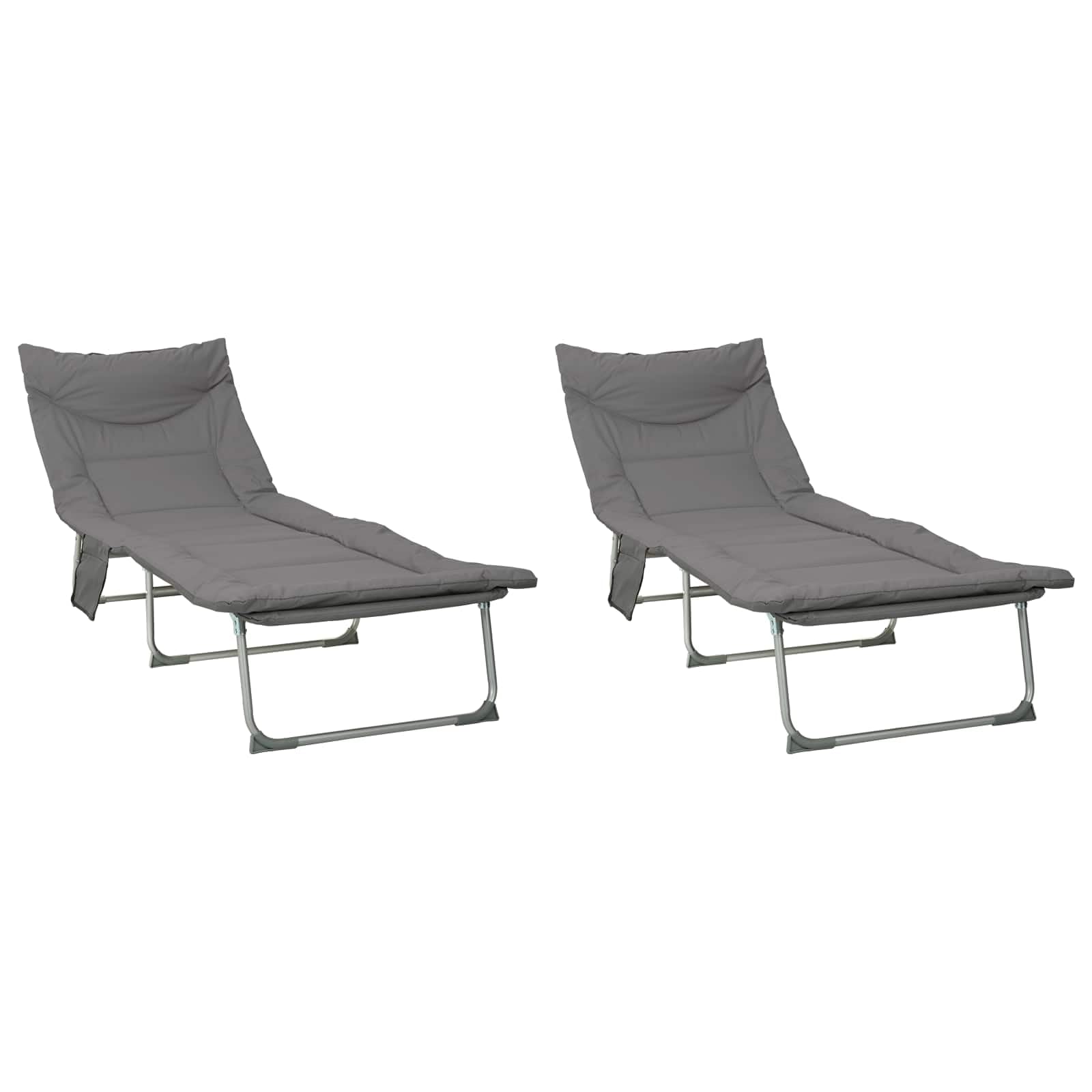 Genérico - Hamaca plegable de acero resistente con cojín (2 unidades), color gris | Poliéster Oxford, Respaldo de 5 posiciones, Bolsillo lateral, Pies antideslizantes, Plegable