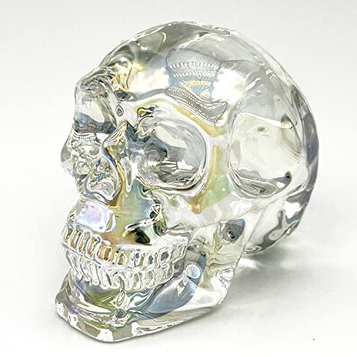 Grande statue de crâne en cristal transparent de 7,1 cm - Sculpture de tête de mort en cristal K9 - 1 pierre précieuse - Décoration d'intérieur - Placage blanc