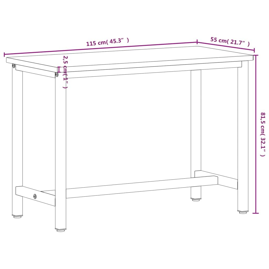 Stół warsztatowy z litego drewna bukowego i malowanego proszkowo metalu, 115 x 55 x 81,5 cm, stabilny stół roboczy z dużą powierzchnią roboczą, do warsztatu, garażu, dla majsterkowiczów i