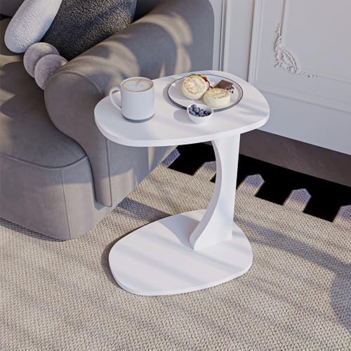 sugodesign Table Basse avec roulettes, Petite Table d'appoint en Forme de C, élégante, Surface Ronde pour canapé, Norma - (Blanc)