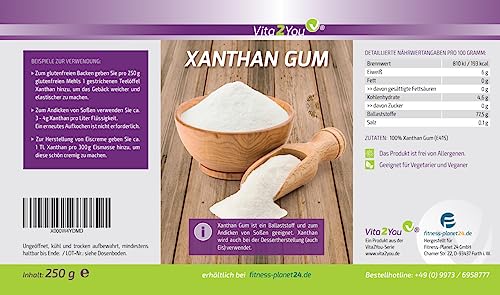 Vita2You Xanthan Gum 250g - Bindemittel - Glutenfrei - Xanthan Pulver in Lebensmittelqualität - Stabilisator - Vegan - Premium Qualität
