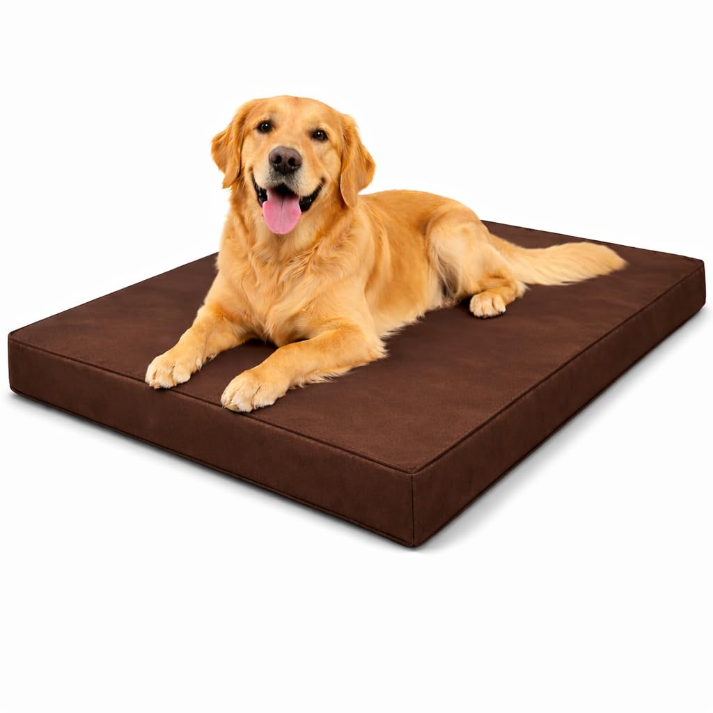 Waterproof Dog Bed Heavy Duty Foam Pet Mattress Cushion Dog Bed MatCrate Kennel, FloorTravel Durable Puppy BedSmall Medium Large Dogs (Brown choco, XX-Large 120 × 75 × 5 cm 48″ × 30″ × 2″)