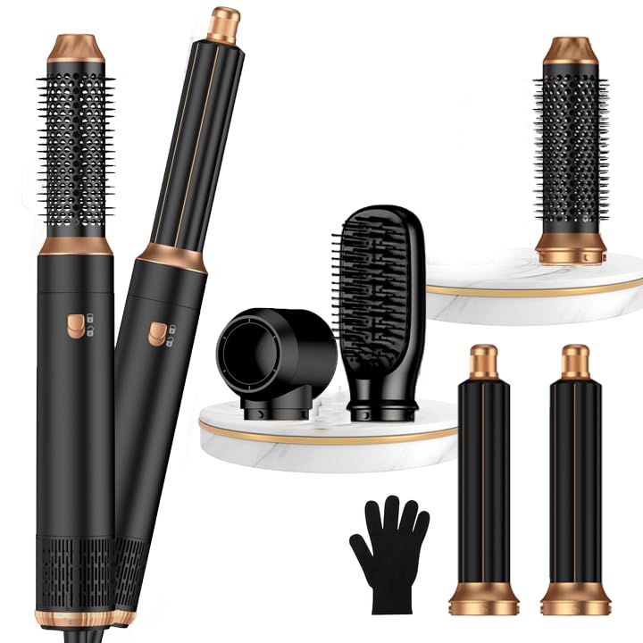 5 in ONE Blow Dryer Brush, Curling Wand Hair Styling Tools Set, Ionic Hot Air Hair Dryer, Massage Oval Hair Dryer, Left&amp;Right Hair Curlers 100-120V