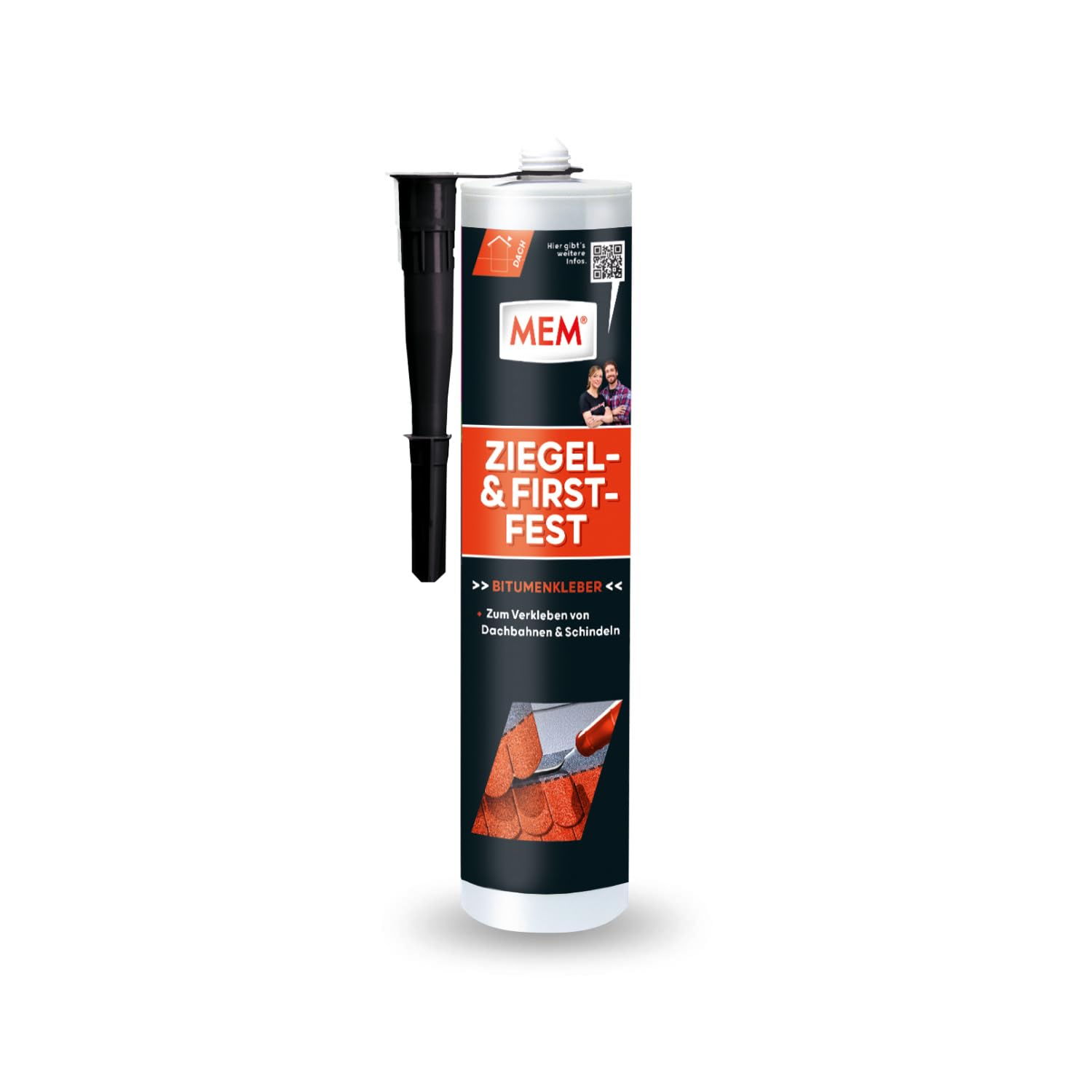 MEM Ziegel- und Firstfest, Lösemittelfreier Bitumenkaltklebestoff, Besonders hohe Klebkraft, Für Schindeln und Bitumen-Dachbahnen, Dunkelbraun, 445 g