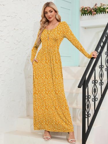 Image of DEARCASE Women's Maxi Dress Long Sleeve Crewneck Empire Waist Long Dresses