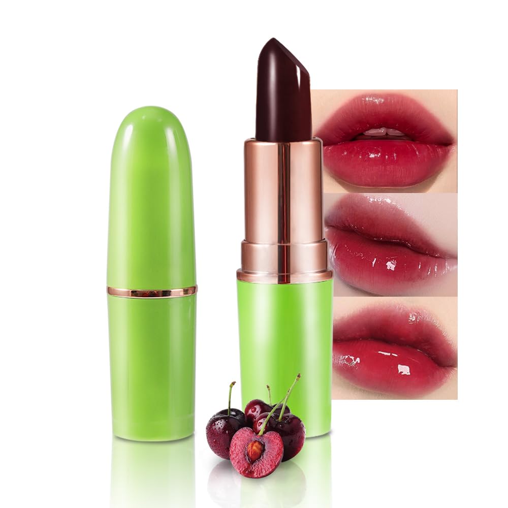 BINGBRUSH Aloe vera Color Changing Lipstick,Moisturizer Long Lasting Lip Care Magic Lip Gloss,Makeup Lipstick Set (1pc 04#Cherry, A-1pc)
