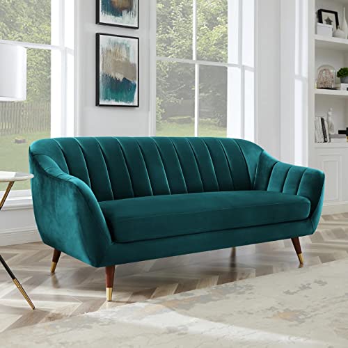 Image of AMATA Marino 3 Seater Ocean Blue Suede Velvet Fabric Sofa Set with Two Cushions Perfect for Home Office Guests Living Room (01 Blue, 3 Seater)(3 Year Warranty)