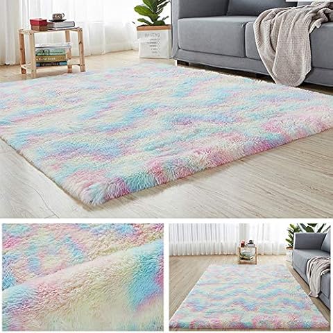 MOVKZACV Rainbow Shaggy Area Rug Cover
