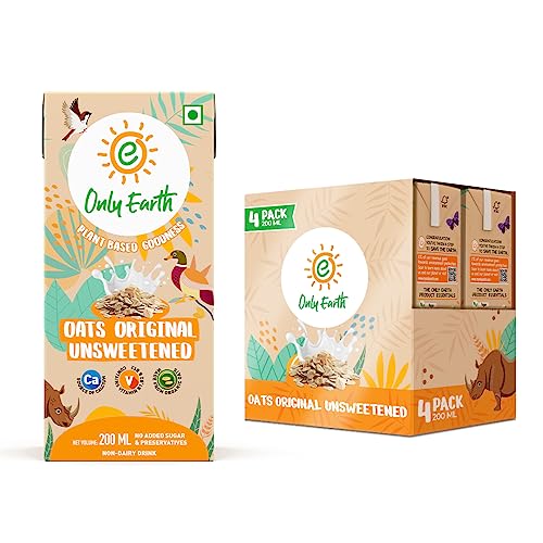 Image of Only Earth Oats Beverage | Unsweetened Drink | Lactose Free | Preservatives Free | Plant Based | Dairy Alternative | Source of Calcium | Source of Vitamin B1, B2 & B12 (180ml(Pack of 4))