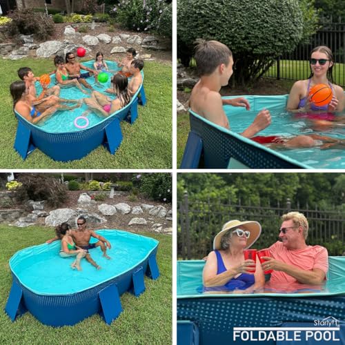 INDUSTEX Planschbecken Foldable Pool, Kinderpool, tragbarer Hundepool, Abnehmbarer Pool, Badewanne, Poolspielzeug, geeignet für Kinder, mittelgroße Haustiere (253 x 133 x 50 cm)