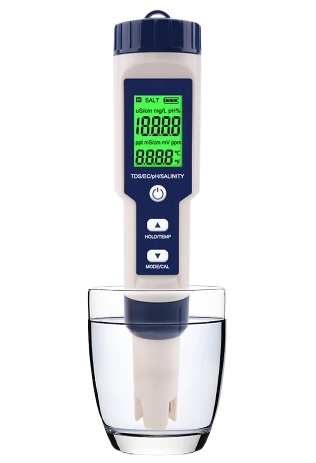 Miernik pH, 5 w 1 TDS EC PH miernik temperatury zasolenia cyfrowy Monitor jakości wody Tester dla basenów spa akwariów do uprawy w pomieszczeniach i na zewnątrz(EZ-9909)