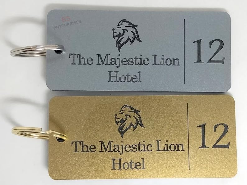 Image of BS ENTERPRISES Customised Hotel Keyring & Keychain With Hotel Name, Room Number. Tag Keychain For Hotel, Office, Home, Flat Key 3x1.7inches