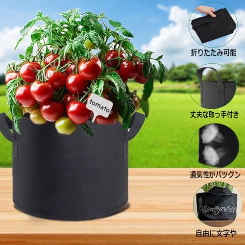 不織布プランター 栽培袋 布鉢 植木鉢 不織布ポット 3ガロン5枚入 幅25cm×高さ24cm 8号钵 11リットル 軽い 家庭菜園 野菜 栽培袋 布袋 布鉢 (3ガロン5枚入) 2枚目