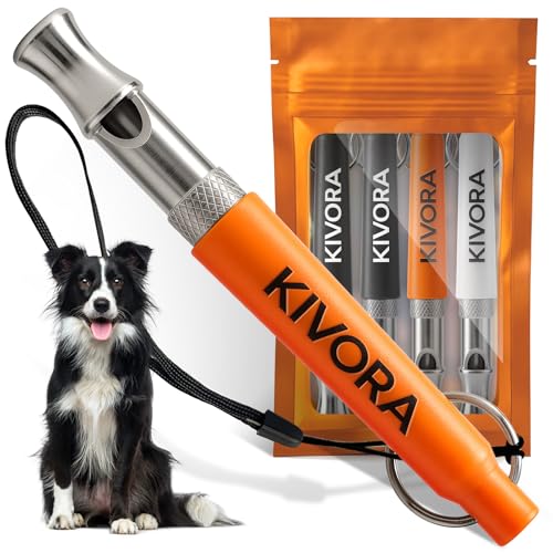 KIVORA 4 Pack Dog Whistle to Stop Barking Neighbors Dog,304 Stainless Steel Adjustable Ultrasonic Silent Dog Training Whistle for Recall & Bark Control,Professional Whistle Suitable for All Dogs