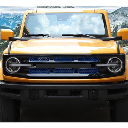 Image of Front Grill Mesh Grille Inserts Cover Frame Trims Kit 6Pcs Fit for Ford Bronco 2021-2026 2 /4 Door Exterior Accessories (Blue)