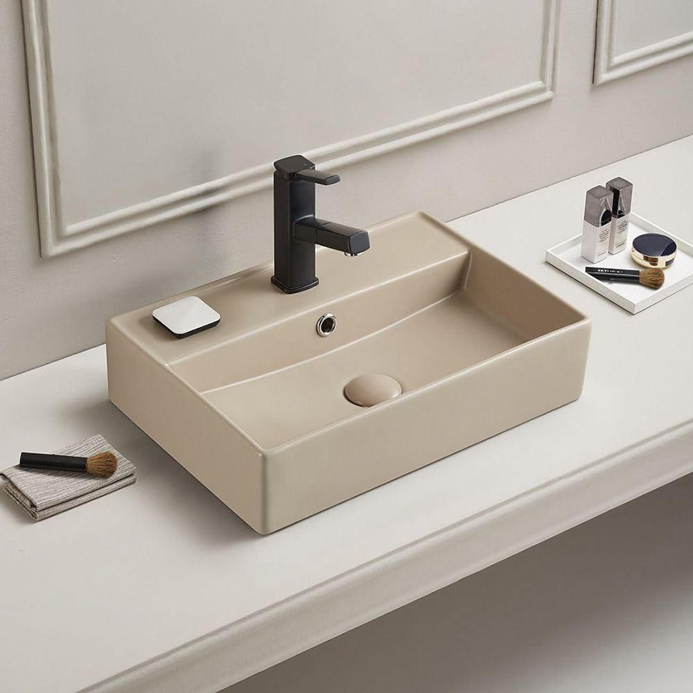 Milano Sand Elements Rectangular Countertop 1 Tap Hole Bathroom Basin Sink - 500Mm X 350Mm